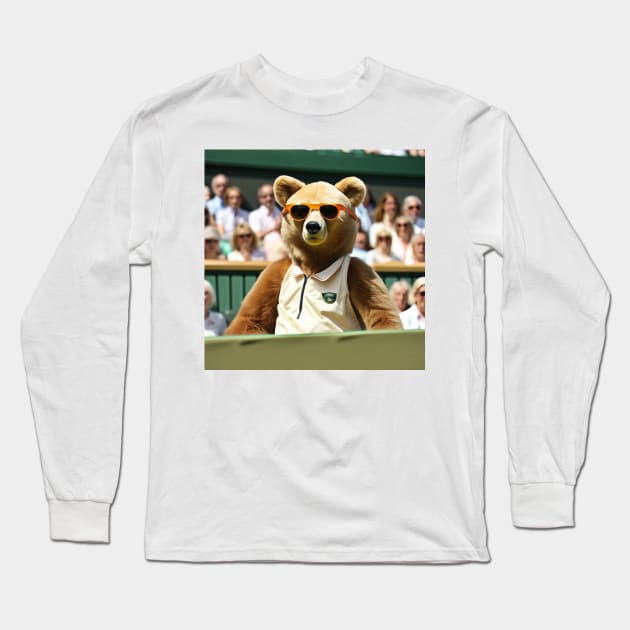 Teddy bear watching tennis at Wimbledon center court Long Sleeve T-Shirt by TopTennisMerch